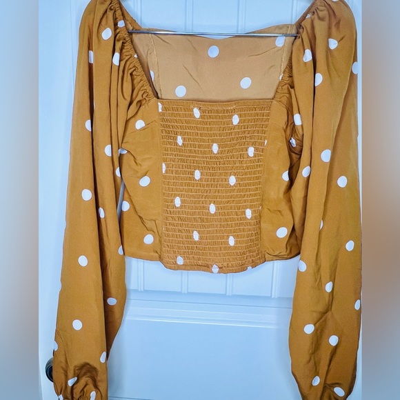 Planet Gold Yellow and White Polka Dot Long Sleeves Top Sz M - Picture 6 of 8